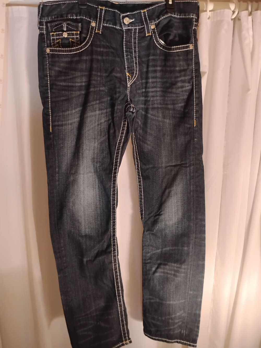 True Religion Rocco Super T Skinny Jeans Men Size 38 Dark Wash Thick Stitch